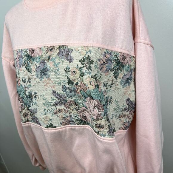 Vintage Grannycore pink fleece lined sweater w/ fake collar & tapestry blocking - Picture 7 of 11